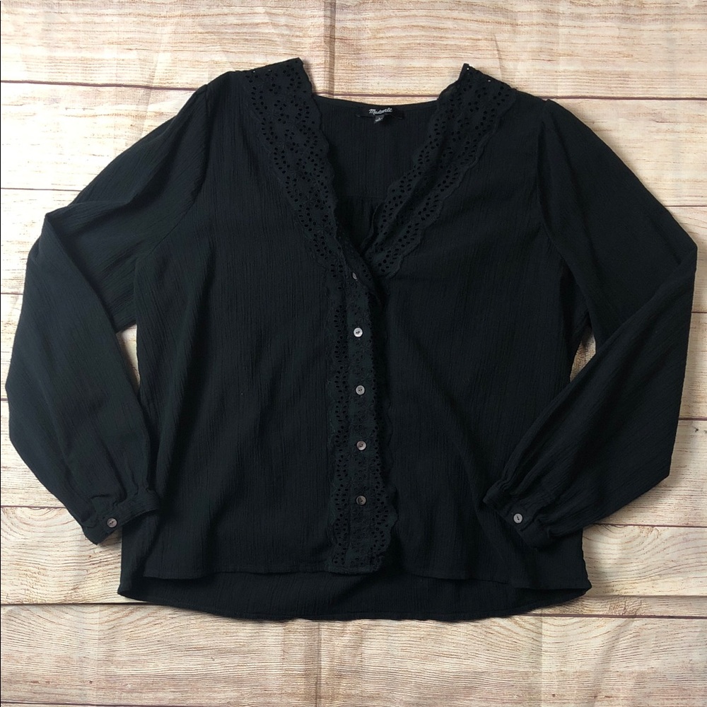Madewell Black Lace Trim‎ Blouse 💜